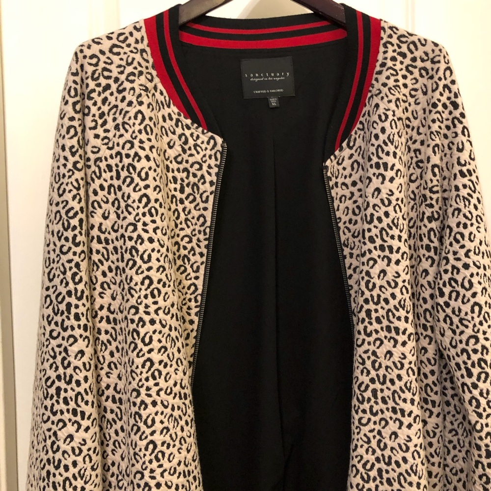 Sanctuary Black/White Leopard Print Coat XL